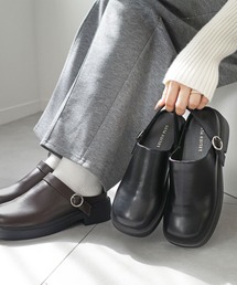 2WAY厚底スクエアトゥクロッグシューズ