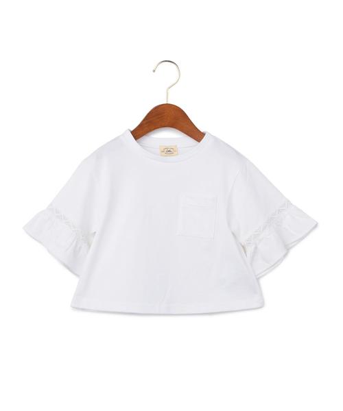 green label relaxing（グリーンレーベルリラクシング）の「ソデレースフリル PO 5L◆（Tシャツ/カットソー・キッズ・オフホワイト/ブラウン・105/135/95/115/125）」の2枚目の写真
