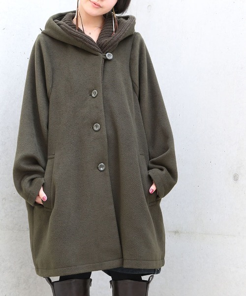 kOhAKU(コハク)の「ニットフードコート(その他アウター・レディース・ネイビー/カーキ/ブラック/グレー・2/1)」の3枚目の写真