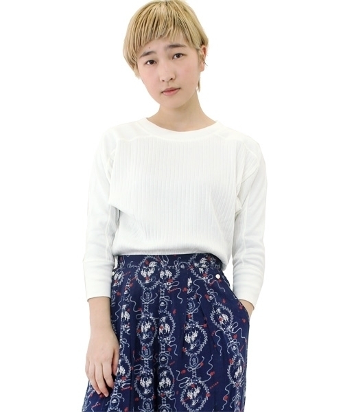 RNA（アールエヌエー）の「M0655 ワイドリブ七分袖プルオーバー（Tシャツ/カットソー・レディース・ブラック/イエロー/ホワイト・MEDIUM）」の8枚目の写真