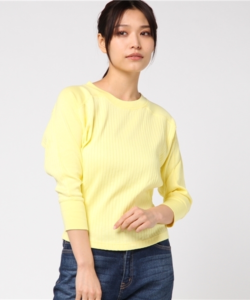 RNA（アールエヌエー）の「M0655 ワイドリブ七分袖プルオーバー（Tシャツ/カットソー・レディース・ブラック/イエロー/ホワイト・MEDIUM）」の6枚目の写真