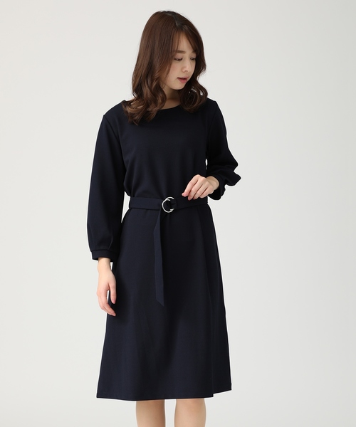 GLACIER（グラシア）の「【水玉/ドット/ストライプ/無地】レトロ可愛いミディ丈ベルト付ワンピース（ワンピース・レディース・ブラック系その他/ブラック/ブルー系その他/ネイビー・L/M/S）」の4枚目の写真