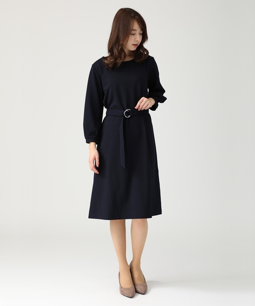 GLACIER（グラシア）の「【水玉/ドット/ストライプ/無地】レトロ可愛いミディ丈ベルト付ワンピース（ワンピース・レディース・ブラック系その他/ブラック/ブルー系その他/ネイビー・L/M/S）」の8枚目の写真