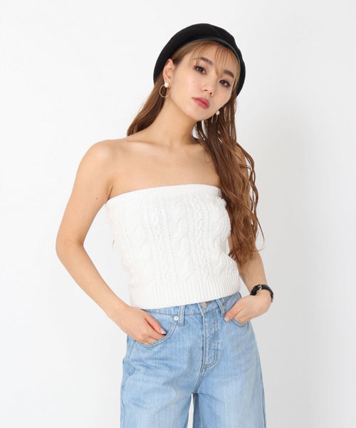 ENVYM(アンビー)の「ケーブルKNITベアTOP (その他トップス・レディース・ホワイト/ベージュ/オレンジ/イエロー・FREE)」の1枚目の写真