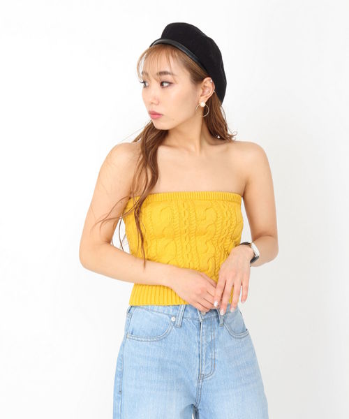 ENVYM(アンビー)の「ケーブルKNITベアTOP (その他トップス・レディース・ホワイト/ベージュ/オレンジ/イエロー・FREE)」の3枚目の写真