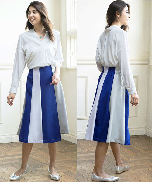 GeeRA（ジーラ）の「落ち感素材の配色切替ラップデザインスカート