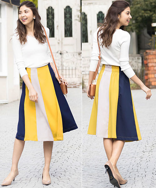 GeeRA（ジーラ）の「落ち感素材の配色切替ラップデザインスカート