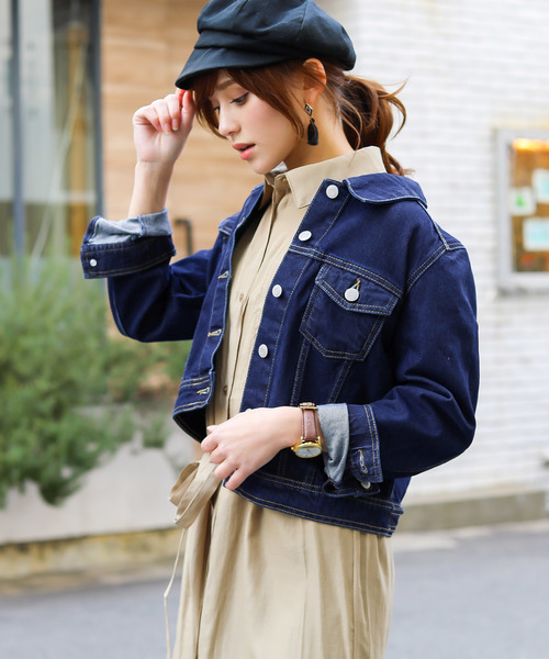 Fashion Letter（ファッションレター）の「スタンダードデニムジャケット（デニムジャケット・レディース・サックスブルー/インディゴブルー/ブルー・M/L）」の2枚目の写真