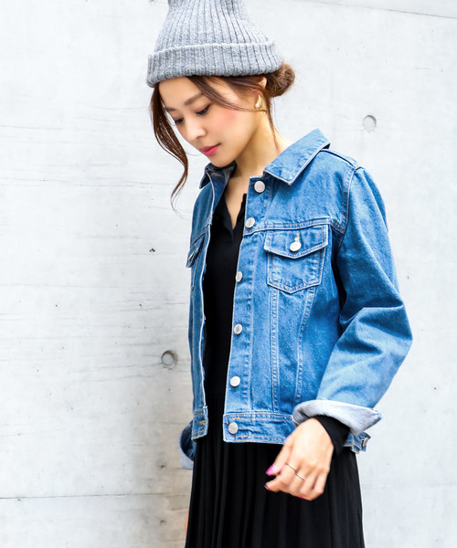 Fashion Letter（ファッションレター）の「スタンダードデニムジャケット（デニムジャケット・レディース・サックスブルー/インディゴブルー/ブルー・M/L）」の6枚目の写真