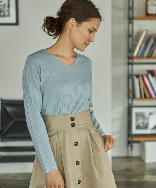 AMERICAN HOLIC（アメリカンホリック）の「・8col.Vネックリブプルオーバー（ニット/セーター・レディース・その他26/サックスブルー/その他24/カーキ/イエロー/杢グレー/オフホワイト/ネイビー・M/L）」の6枚目の写真