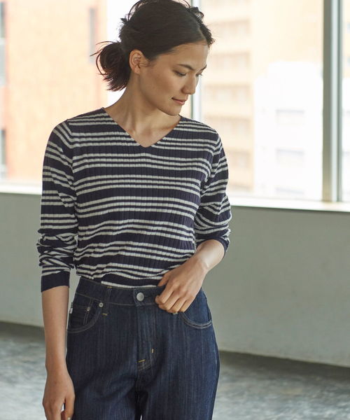 AMERICAN HOLIC（アメリカンホリック）の「・8col.Vネックリブプルオーバー（ニット/セーター・レディース・その他26/サックスブルー/その他24/カーキ/イエロー/杢グレー/オフホワイト/ネイビー・M/L）」の8枚目の写真