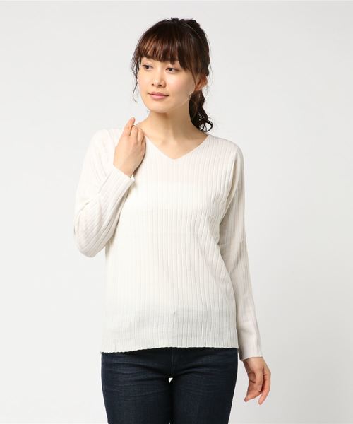 AMERICAN HOLIC（アメリカンホリック）の「・8col.Vネックリブプルオーバー（ニット/セーター・レディース・その他26/サックスブルー/その他24/カーキ/イエロー/杢グレー/オフホワイト/ネイビー・M/L）」の2枚目の写真