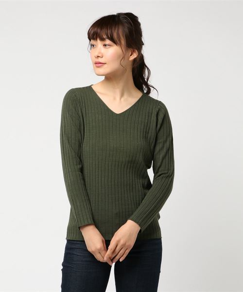 AMERICAN HOLIC（アメリカンホリック）の「・8col.Vネックリブプルオーバー（ニット/セーター・レディース・その他26/サックスブルー/その他24/カーキ/イエロー/杢グレー/オフホワイト/ネイビー・M/L）」の4枚目の写真