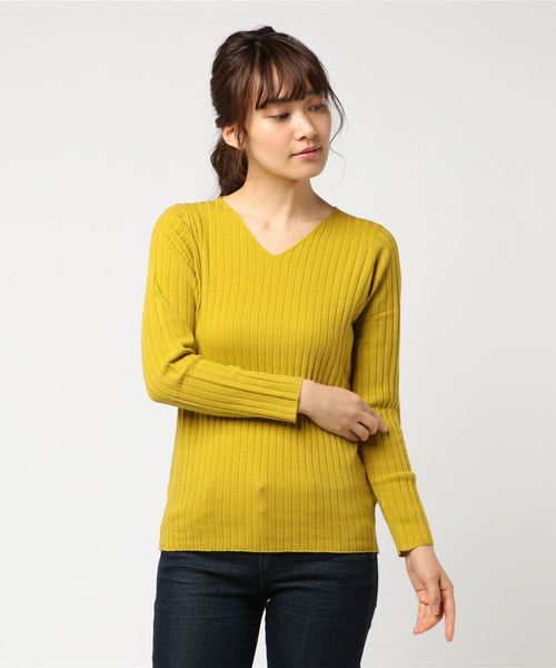 AMERICAN HOLIC（アメリカンホリック）の「・8col.Vネックリブプルオーバー（ニット/セーター・レディース・その他26/サックスブルー/その他24/カーキ/イエロー/杢グレー/オフホワイト/ネイビー・M/L）」の7枚目の写真