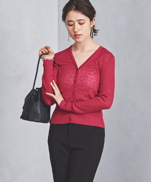 UNITED ARROWS(ユナイテッドアローズ)の「UBCB 麻 リブ Vネック カーディガン(カーディガン/ボレロ・レディース・コバルトブルー/ブラック/ピンク・フリー)」の1枚目の写真