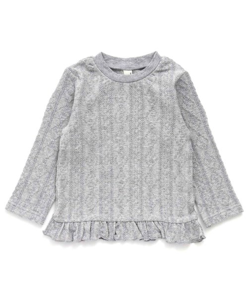 apres les cours(アプレレクール)の「裾フリルジャガードTシャツ(Tシャツ/カットソー・キッズ・グレー/オフホワイト/ピンク/マスタード・90/100/110/120/80/130/140)」の1枚目の写真
