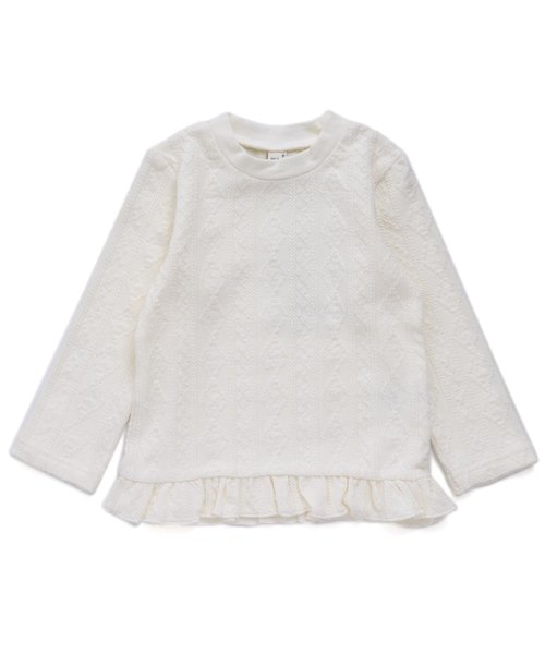 apres les cours(アプレレクール)の「裾フリルジャガードTシャツ(Tシャツ/カットソー・キッズ・グレー/オフホワイト/ピンク/マスタード・90/100/110/120/80/130/140)」の2枚目の写真