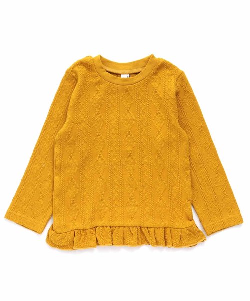 apres les cours(アプレレクール)の「裾フリルジャガードTシャツ(Tシャツ/カットソー・キッズ・グレー/オフホワイト/ピンク/マスタード・90/100/110/120/80/130/140)」の3枚目の写真