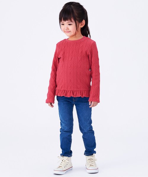 apres les cours(アプレレクール)の「裾フリルジャガードTシャツ(Tシャツ/カットソー・キッズ・グレー/オフホワイト/ピンク/マスタード・90/100/110/120/80/130/140)」の5枚目の写真