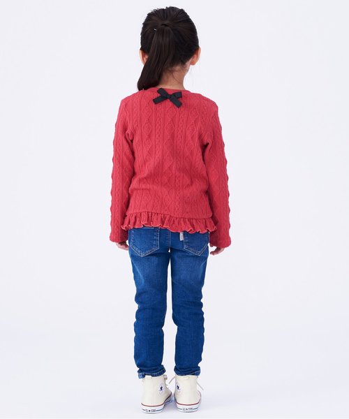 apres les cours(アプレレクール)の「裾フリルジャガードTシャツ(Tシャツ/カットソー・キッズ・グレー/オフホワイト/ピンク/マスタード・90/100/110/120/80/130/140)」の6枚目の写真