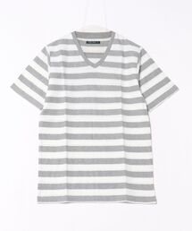 【Bl】ジャガードボーダーVネックTシャツ 半袖