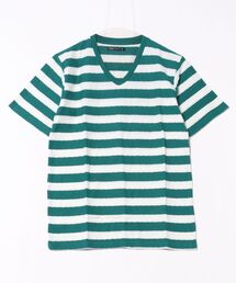 【Bl】ジャガードボーダーVネックTシャツ 半袖