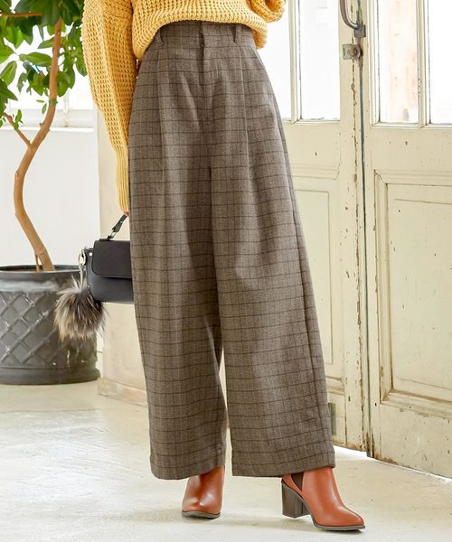 KOBE LETTUCE（コウベレタス）の「起毛ツイードチェック柄ハイウエストワイドパンツ＊レディース/ボトムス[M2349]神戸レタス（その他パンツ・レディース・グレー系その他/ブラウン系その他/グレー系その他2・FREE）」の9枚目の写真