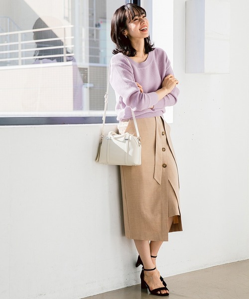 A part by（アパートバイ）の「TRマエボタンタイトスカート 823680（スカート・レディース・ネイビー/イエロー/ライトブルー/ライトベージュ・MEDIUM/LARGE）」の14枚目の写真