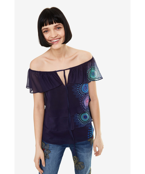 Desigual(デシグアル)の「ブラウス ショート袖(Tシャツ/カットソー・レディース・ブルー・2L/SS/S/M/L/3L)」の1枚目の写真