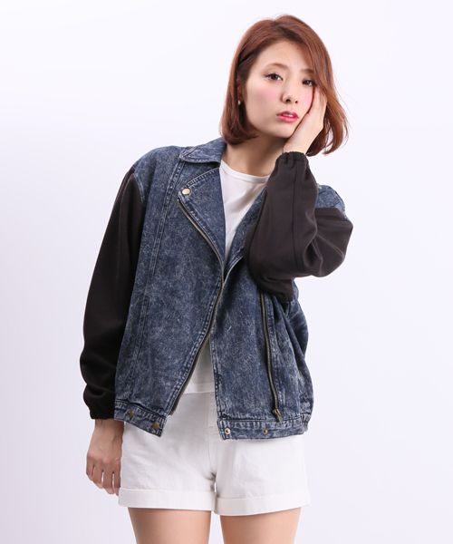 WEGO(ウィゴー)の「WEGO/デニムBIGライダースジャケット(ライダースジャケット・レディース・ダークインディゴブルー/ライトインディゴブルー・FREE)」の2枚目の写真
