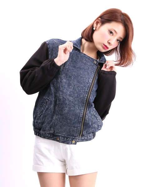 WEGO(ウィゴー)の「WEGO/デニムBIGライダースジャケット(ライダースジャケット・レディース・ダークインディゴブルー/ライトインディゴブルー・FREE)」の13枚目の写真