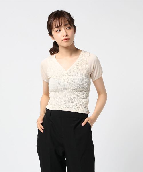 Cheek（チーク）の「シャーリングコンパクトニットプルオーバー（ニット/セーター・レディース・アイボリー/グリーン/ブラック・MEDIUM）」の11枚目の写真