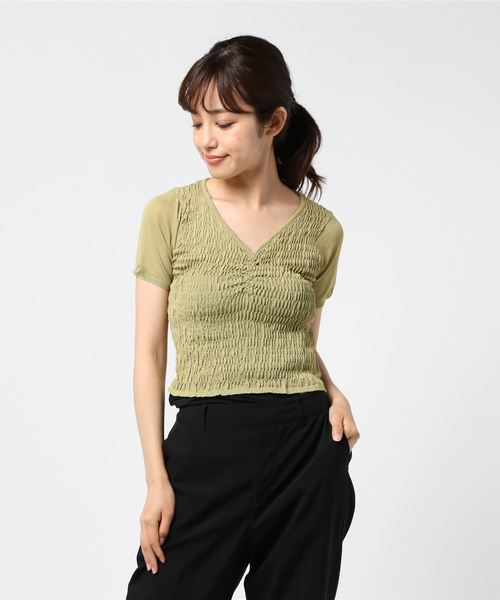 Cheek（チーク）の「シャーリングコンパクトニットプルオーバー（ニット/セーター・レディース・アイボリー/グリーン/ブラック・MEDIUM）」の9枚目の写真