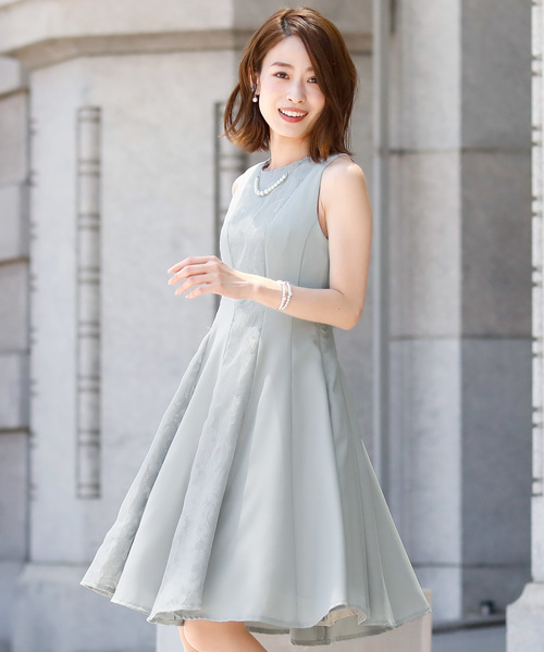 PourVous（プールヴー）の「ノースリーブ&ミニ丈 ワンピースドレス オーガンジー 結婚式 フォーマル オケージョンドレス お呼ばれ 二次会 成人式 （ドレス・レディース・ネイビー/グレー/ピンク・M）」の6枚目の写真