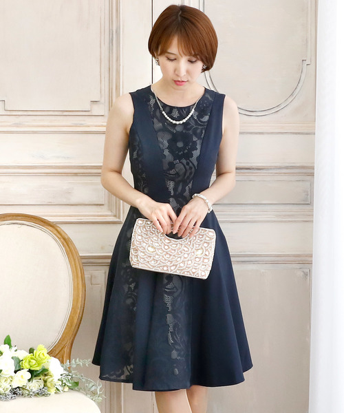 PourVous（プールヴー）の「ノースリーブ&ミニ丈 ワンピースドレス オーガンジー 結婚式 フォーマル オケージョンドレス お呼ばれ 二次会 成人式 （ドレス・レディース・ネイビー/グレー/ピンク・M）」の7枚目の写真