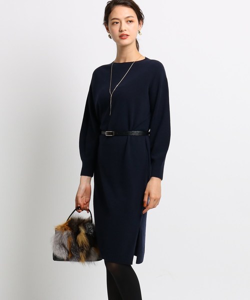 セール ワンピース Indivi インディヴィ のワンピース Indivi インディヴィ のファッション ワンピース ドレス ボートネックニット ワンピース ワンピース ハンドウォッシュ 売れ筋値下 の