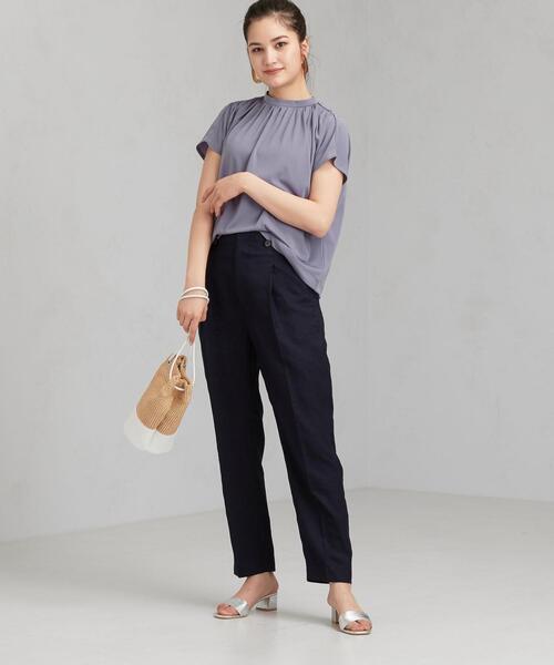 green label relaxing(グリーンレーベルリラクシング)の「FFC スムース スタンドネック ギャザー プルオーバー カットソー(Tシャツ/カットソー・レディース・ブラック/ライトブルー/オフホワイト/ブラウン/ネイビー/ナチュラル/オレンジ・FREE)」の18枚目の写真