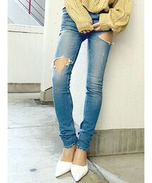 SIDE RIPPED スキニーデニムパンツ