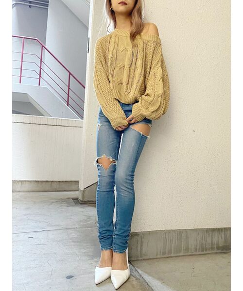 GYDA（ジェイダ）の「SIDE RIPPED スキニーデニムパンツ（デニムパンツ・レディース・スカイブルー/ブルー/ライトブルー・MEDIUM/X-SMALL/SMALL/LARGE）」の10枚目の写真