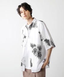 モザイク パターン フラワー 半袖 ビッグシルエット 総柄シャツ