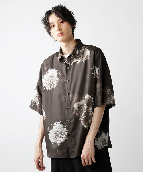 モザイク パターン フラワー 半袖 ビッグシルエット 総柄シャツ