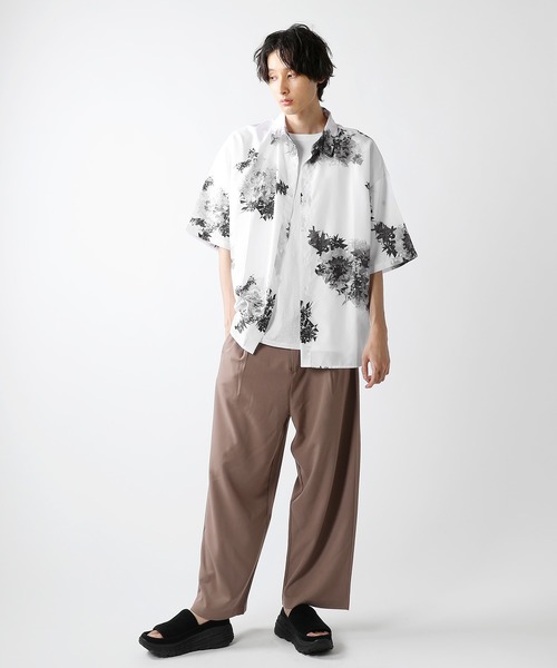 モザイク パターン フラワー 半袖 ビッグシルエット 総柄シャツ