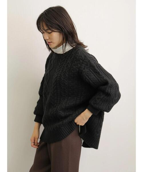 AMERICAN HOLIC（アメリカンホリック）の「ボートネックトケーブルニットプルオーバー　＊●（ニット/セーター・レディース・ブラック/ブラウン/ライトベージュ/オリーブ/ブルー・FREE）」の17枚目の写真