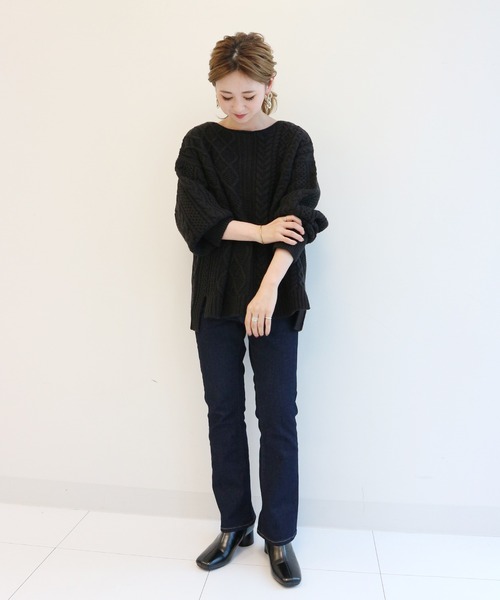 AMERICAN HOLIC（アメリカンホリック）の「ボートネックトケーブルニットプルオーバー　＊●（ニット/セーター・レディース・ブラック/ブラウン/ライトベージュ/オリーブ/ブルー・FREE）」の16枚目の写真