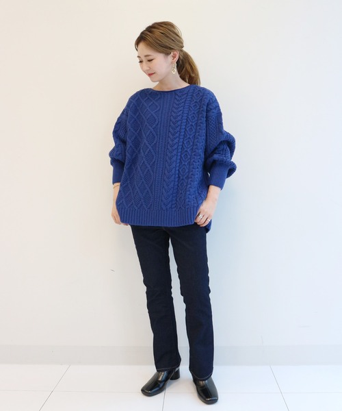 AMERICAN HOLIC（アメリカンホリック）の「ボートネックトケーブルニットプルオーバー　＊●（ニット/セーター・レディース・ブラック/ブラウン/ライトベージュ/オリーブ/ブルー・FREE）」の14枚目の写真