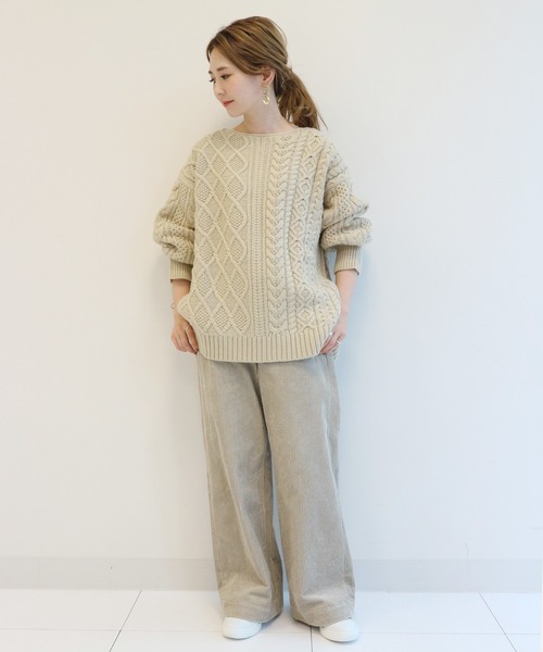 AMERICAN HOLIC（アメリカンホリック）の「ボートネックトケーブルニットプルオーバー　＊●（ニット/セーター・レディース・ブラック/ブラウン/ライトベージュ/オリーブ/ブルー・FREE）」の8枚目の写真