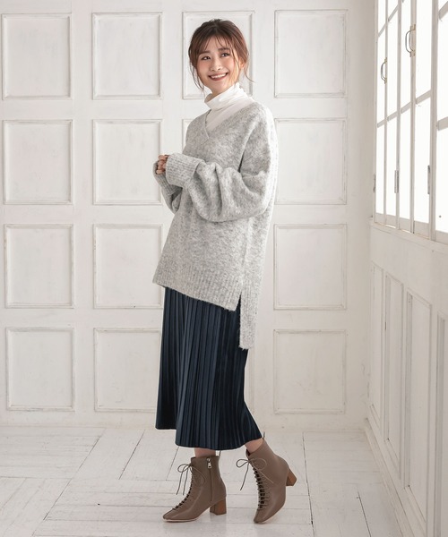 KOBE LETTUCE（コウベレタス）の「サイドジップ付きスクエアトゥレースアップショートブーツ（ブーツ・レディース・アイボリー/ベージュ/ブラウン/ブラック・L/LL/M/S）」の12枚目の写真