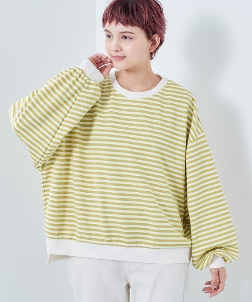 cepo(セポ)の「ボーダーボリューム クルーネックカットソー(Tシャツ/カットソー・レディース・オフホワイト/イエロー系その他/ブラック系その他/チャコールグレー・M)」の4枚目の写真