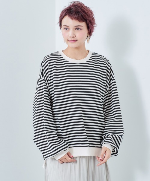 cepo(セポ)の「ボーダーボリューム クルーネックカットソー(Tシャツ/カットソー・レディース・オフホワイト/イエロー系その他/ブラック系その他/チャコールグレー・M)」の11枚目の写真