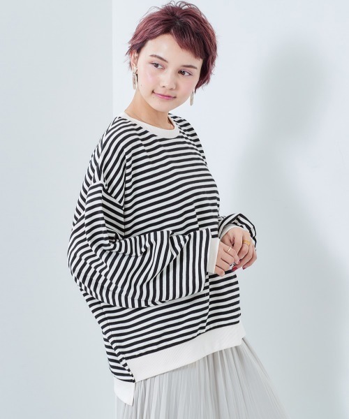 cepo(セポ)の「ボーダーボリューム クルーネックカットソー(Tシャツ/カットソー・レディース・オフホワイト/イエロー系その他/ブラック系その他/チャコールグレー・M)」の20枚目の写真